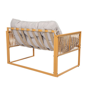 Salotto da giardino 4 posti effetto rattan rattan naturale e grigio chiaro Turini — packshot divano vista posteriore