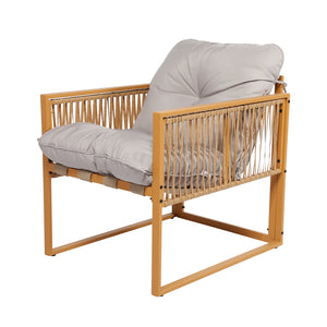Salotto da giardino 4 posti effetto rattan rattan naturale e grigio chiaro Turini — packshot poltrona