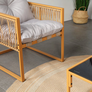 Salotto da giardino 4 posti effetto rattan rattan naturale e grigio chiaro Turini — cuscini spessi e confortevoli
