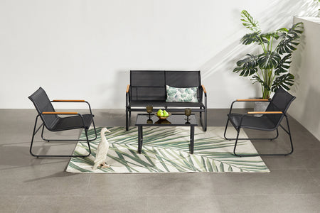 Salotto da giardino 4 posti in tessuto di poliestere nero Aurora — foto ambientata