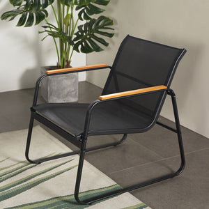 Salotto da giardino 4 posti in tessuto di poliestere nero Aurora — poltrona in tessuto spalmato PVC