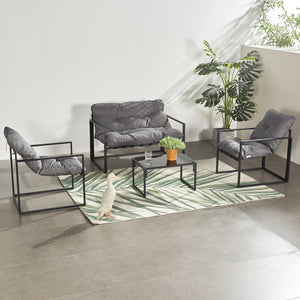 Salotto da giardino 4 posti contemporaneo nero e grigio Rabat — set completo con tavolino basso