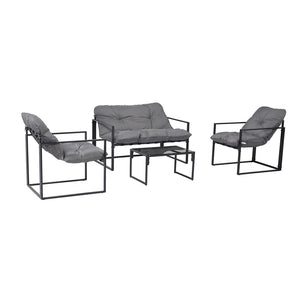 Salotto da giardino 4 posti contemporaneo nero e grigio Rabat — packshot set completo