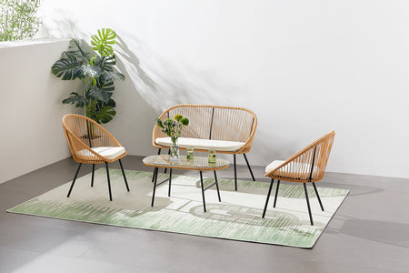 Set di mobili da giardino a 4 posti in rattan naturale con cuscini beige Ravello - foto di sfondo