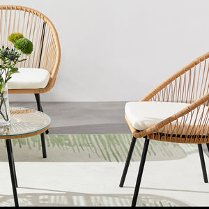 Set di mobili da giardino a 4 posti con rattan naturale e cuscini beige Ambiente naturale Ravello