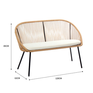 Set di mobili da giardino a 4 posti con rattan naturale e cuscini beige Divano Ravello dimensioni 2 posti