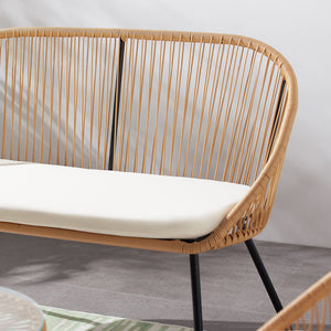 Set di mobili da giardino a 4 posti con rattan naturale e cuscini beige Divano Ravello zoom a 2 posti