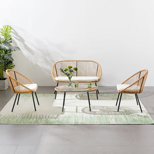 Set di mobili da giardino a 4 posti con rattan naturale e cuscini beige Set completo Ravello