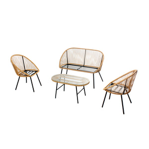 Set di mobili da giardino a 4 posti in rattan naturale con cuscini beige Set completo di struttura Ravello packshot