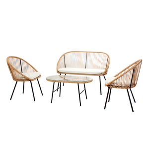 Set di mobili da giardino a 4 posti in rattan naturale e cuscini beige Ravello packshot completo