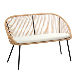 Set di mobili da giardino a 4 posti in rattan naturale e cuscini beige Divano Ravello packshot a 2 posti