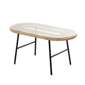 Set di mobili da giardino a 4 posti in rattan naturale con cuscini beige Tavolo da imballaggio Ravello