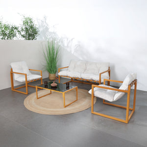 Salotto da giardino 5 posti contemporaneo marrone e beige Rabat — set completo con tavolino basso