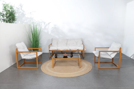 Salotto da giardino 5 posti contemporaneo marrone e beige Rabat — foto ambientata