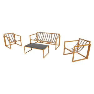Salotto da giardino 5 posti contemporaneo marrone e beige Rabat — struttura set completo