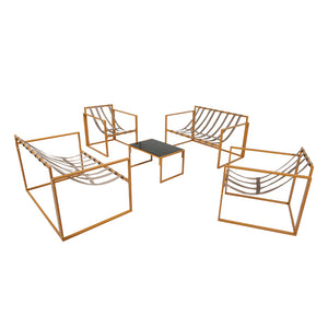 Salotto da giardino 6 posti contemporaneo marrone con cuscini beige Rabat — struttura set completo
