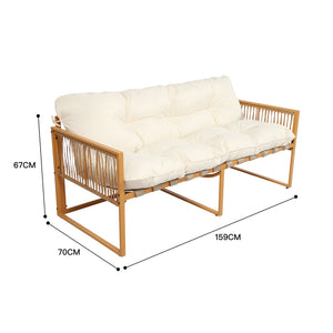 Salotto da giardino 8 posti effetto rattan rattan naturale e bianco Turini — dimensioni divano