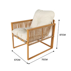 Salotto da giardino 8 posti effetto rattan rattan naturale e bianco Turini — dimensioni poltrona