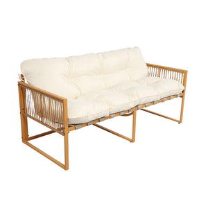 Salotto da giardino 8 posti effetto rattan rattan naturale e bianco Turini — packshot divano 3 posti