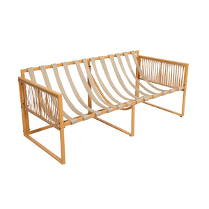 Salotto da giardino 8 posti effetto rattan rattan naturale e bianco Turini — packshot struttura divano 3 posti