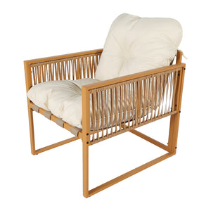 Salotto da giardino 8 posti effetto rattan rattan naturale e bianco Turini — packshot poltrona