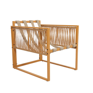 Salotto da giardino 8 posti effetto rattan rattan naturale e bianco Turini — packshot struttura poltrona