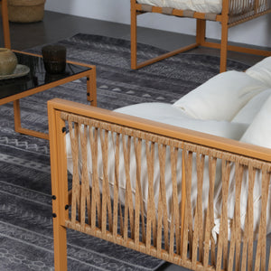 Salotto da giardino 8 posti effetto rattan rattan naturale e bianco Turini — braccioli effetto rattan naturale