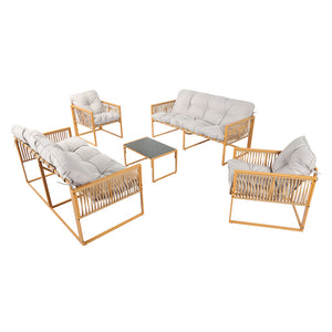 Salotto da giardino 8 posti effetto rattan rattan naturale e grigio chiaro Turini — packshot set completo