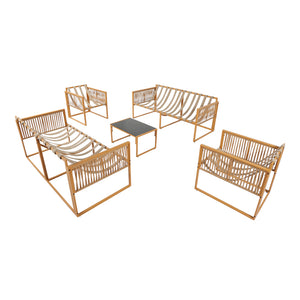 Salotto da giardino 8 posti effetto rattan rattan naturale e grigio chiaro Turini — packshot struttura set completo