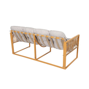 Salotto da giardino 8 posti effetto rattan rattan naturale e grigio chiaro Turini — packshot divano 3 posti vista posteriore