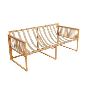 Salotto da giardino 8 posti effetto rattan rattan naturale e grigio chiaro Turini — packshot struttura divano 3 posti