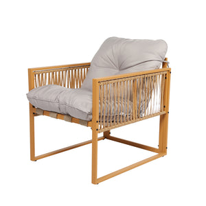Salotto da giardino 8 posti effetto rattan rattan naturale e grigio chiaro Turini — packshot poltrona