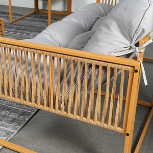 Salotto da giardino 8 posti effetto rattan rattan naturale e grigio chiaro Turini — braccioli effetto rattan naturale