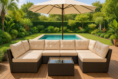 Salotto da giardino modulare 6 posti marrone e beige Nacula foto ambiente Concept Usine