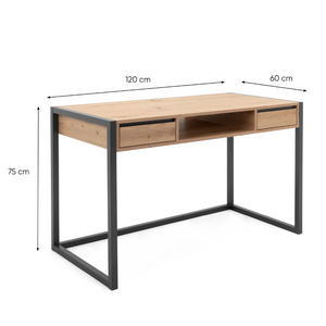 Scrivania industriale 2 cassetti in legno Kotor fondo bianco dimensioni Concept U