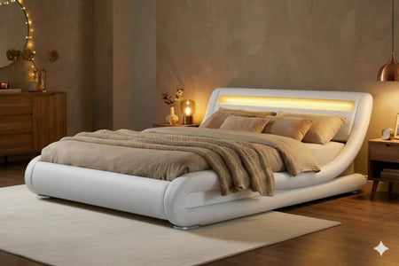 Struttura letto in similpelle bianco con LED integrati 140 x 190 cm ambiance
