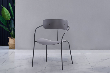 Set 4 sedie grigio scurodesign nero metallo gambe Alexia rettangolo