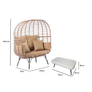 set da esterno poltrona su gambe effetto rattan e poggiapiedi cuscino beige di grandi dimensioni concept u
