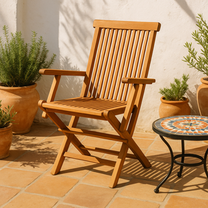 set di 2 poltrone pieghevoli da giardino in tea grezzo massiccio per atmosfera esterna concept u