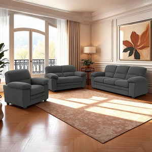set di divani e poltrone in velluto a coste grigio Lincoln scena 2 concept u