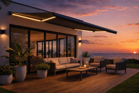 Tende da sole motorizzata grigio in alluminio 3 x 2,5 m – LED integrate CETO