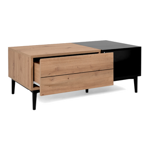 Tavolino Novi in ​​legno e nero in stile industriale con cassetti e nicchia Concept-U fondo bianco profilo aperto