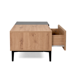 Tavolino Novi in ​​legno e nero in stile industriale con cassetti e nicchia Concept-U con lato aperto fondo bianco