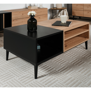 Tavolino Novi in ​​legno e nero in stile industriale con cassetti e nicchia nicchie Concept-U