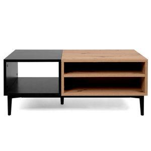 Tavolino Novi in ​​legno e nero in stile industriale con cassetti e nicchia Concept-U con fondo bianco