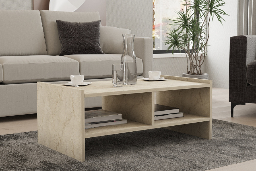Bush Furniture Tavolino Lennox Con Contenitore | Stile Coastal Farmhouse, Ante In Vetro, Ripiano Regolabile, Rovere Bianco