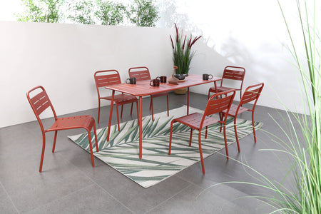 Tavolo da pranzo da giardino 6 posti 160x70 cm terracotta Bergame — foto ambientata