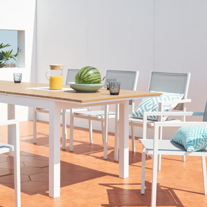 tavolo da giardino allungabile 8 posti in alluminio e legno madeira zoom 3 quarti concept u