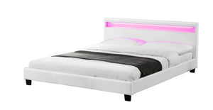 Struttura letto in similpelle bianca con LED integrati 140 x 190 cm Picadilly
