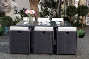 Set da giardino da incasso in resina intrecciata per 6 persone Grigio e Bianco